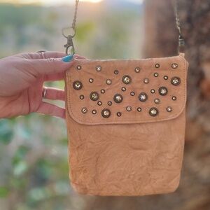 LISA BERCK | Crossbody Leather Bag Chain Handle Red Interior Crystals